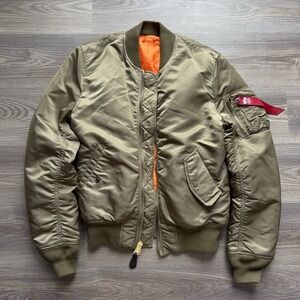 Alpha Industries Flyer's Intermediate MA-1 Bomber Jacket Nylon SMALL Green